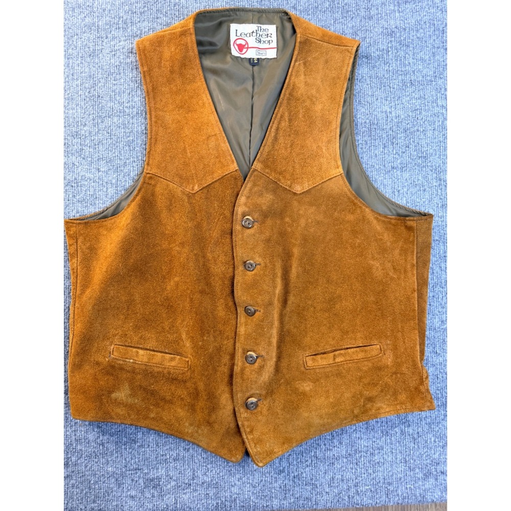 Vintage Sears The Leather Shop Suede Vest Mens 44 Tall Brown Western Biker Y2K